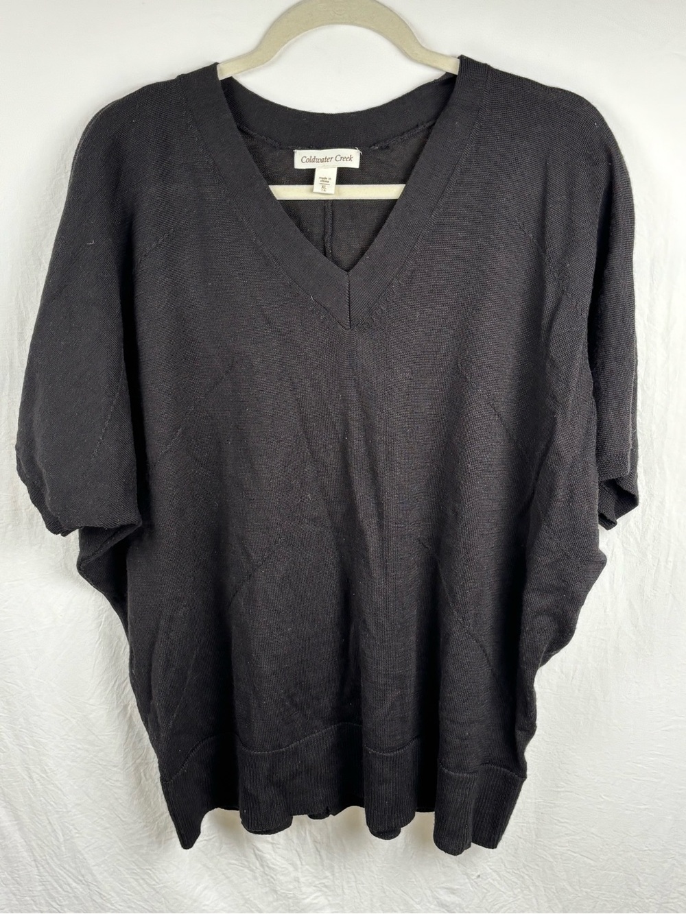 Coldwater Creek womens XL 18 Black V-Neck Pullover short sleeve Sweater
